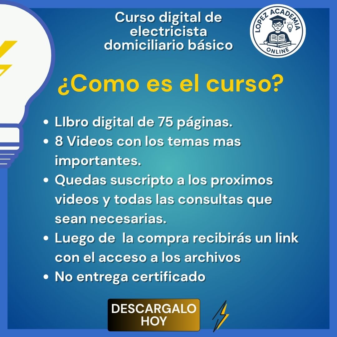 Curso de Digital Electricista Domiciliario Básico - Manual PDF 75 Páginas y Videos Educativos